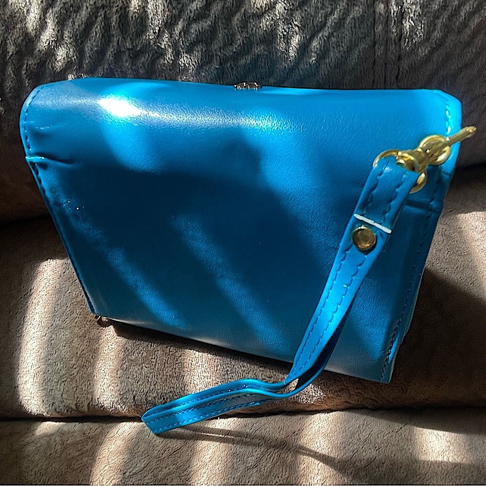 Wristlet Wallet Teal Blue with Cute Gold Crown - Picture 5 of 13